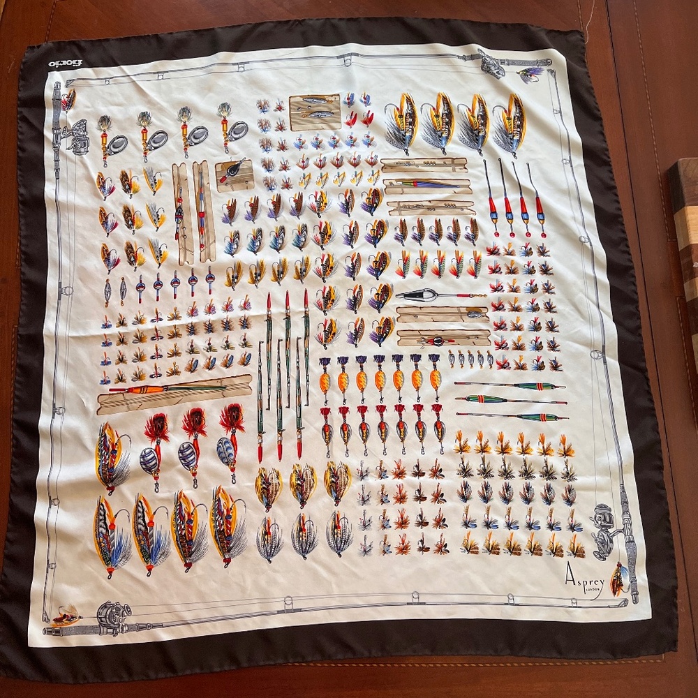 Asprey London fly fishing silk scarf